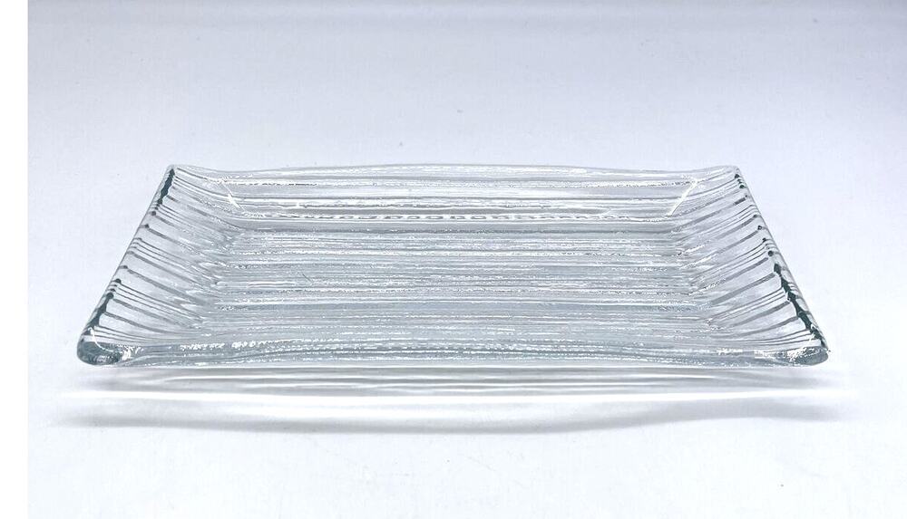 Vintage Rectangular Clear Ribbed Glass Butter Dish Plate 8.5” x 4.75”